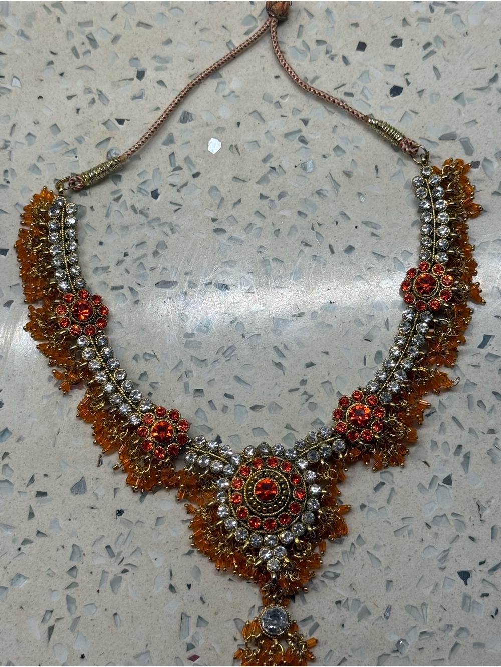Ethnic Indian Wear Red and Gold Bridal Necklace with Amber Accents